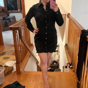 Black Button-Front Shirt Dress - Women